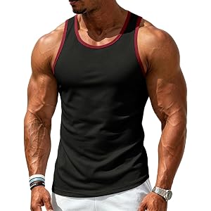Men's Muscle Tank Top Slim Fit Contrast Trim Sleeveless Gym Workout Shirt Athletic Tee