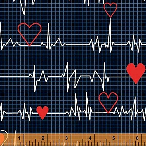 WINDHAM FABRICSCalling All Nurses Heart Beat Black Fabric By The Yard