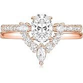 TIGRADE 1.5CT Bridal Ring Sets Oval Cut Cubic Zirconia Wedding Band Curved CZ Engagement Stackable Rings for Women Size 3-12