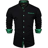 DiBanGu Mens Long Sleeve Dress Shirt Business Regular Fit Shirt Cotton Inner Contrast Shirt Casual with Pocket