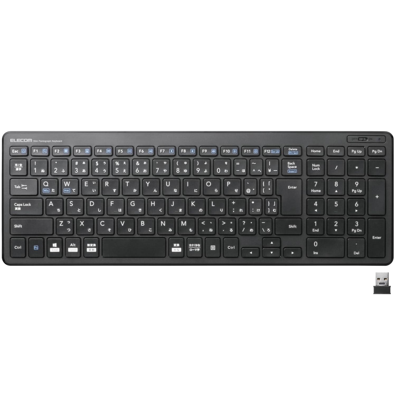 エレコム ワイヤレスキーボード コンパクト テンキー付 パンタグラフ式 薄型 ブラック TK-FDP099TBK/EC の商品画像