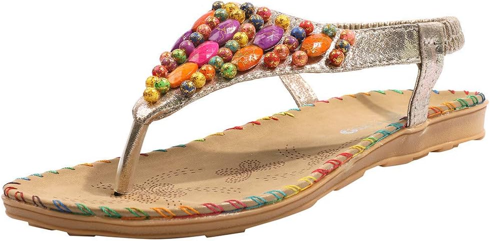 Vectry Women's Summer Casual Comfortable Wild Beaded Clip Toe Flat Sandals Beach Shoes