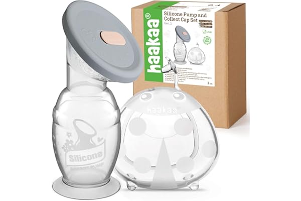 haakaa 100ml Manual Breast Pump with Leakproof Silicone Lid and 75ml Wearable Ladybug Breast Milk Collector Combo for Breastf