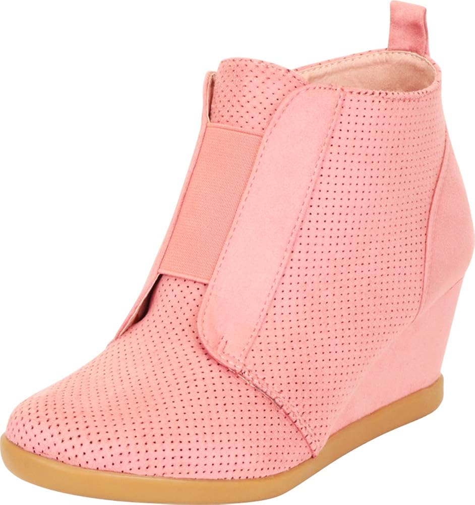 pink wedge booties