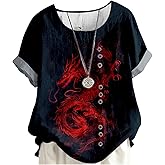 MARSVOVO Women's Tunic Tops Dressy Casual Blouses Novelty Print Outfits Decorative Buttons Plus Size Short Sleeve Shirts