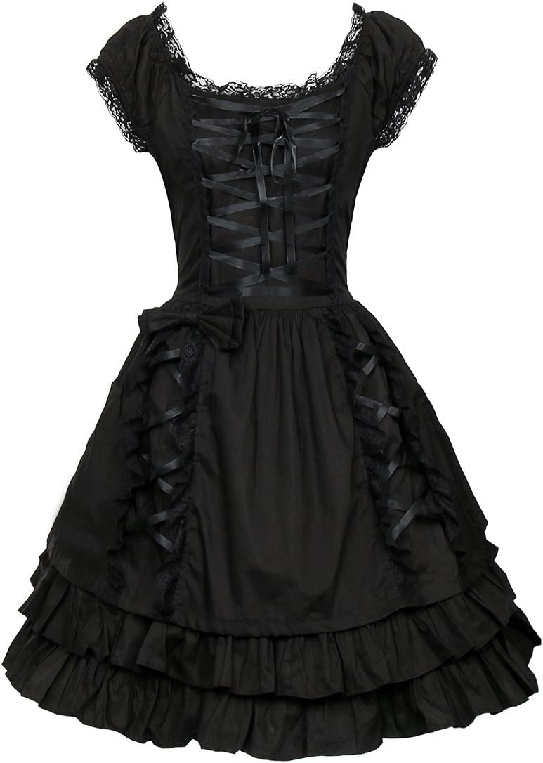 Black Lace Up Lolita Costume Dress Girls Women Princess Gothic Fancy Dress Up Cosplay Skirts