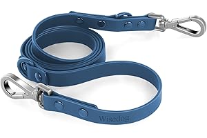 Wisedog Waterproof Dog Leash – 5ft/6ft Adjustable with 2 Hooks & Traffic Handle, Easy to Clean Double Clip Leash for Small, Medium, Large Dogs (Navy S)