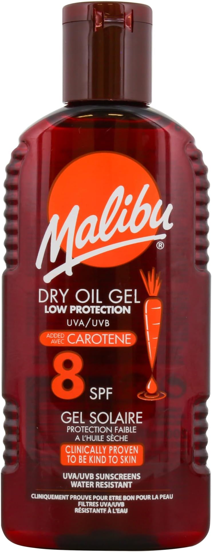 Malibu Sun Dry Oil Gel SPF 8 with Beta Carotene for Tanning - 200ml, Water