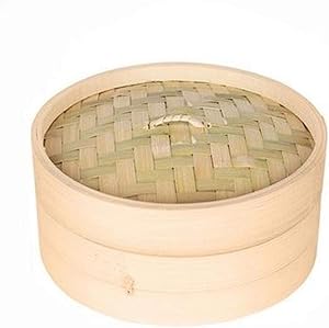 6 Inch bamboo steamer basket, one cage and one cover bamboo steamer, natural bamboo dumpling steamer, healthy food prep - great for dim sum, chicken, fish, veggies - steam basket