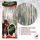 Premium Icicle Tinsel Garland for Christmas Trees - 2000 Old-Fashioned Shiny Mylar Strands - Each Strand 18 Inch Long - Kid & Pet Safe (Lead-Free) - Hang with Ornaments & Xmas Decor (Silver)