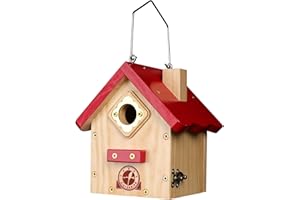 SISTERBIRD Wren Bird House, Premium Wooden Bird Houses for Outside, Classic Cabin Design Birdhouses for Outdoors, Hanging Bird House, Red-Breasted Nuthatch Wren Chickadee