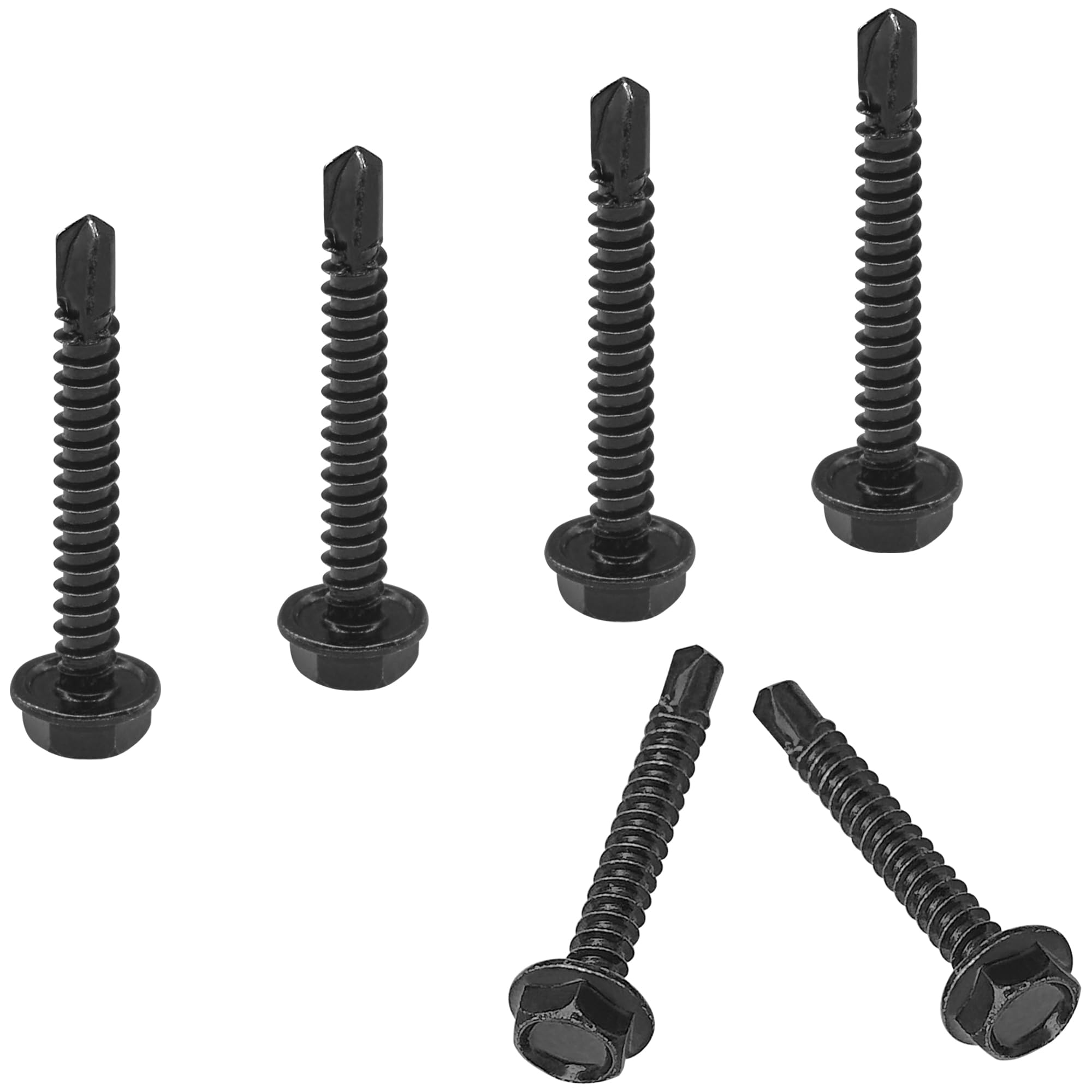 60 PCS Hex Head Self-Tapping Screws for Metal,Black 410 Stainless Steel Self-Drilling Screws (M4.8 * 36mm) — image 1
