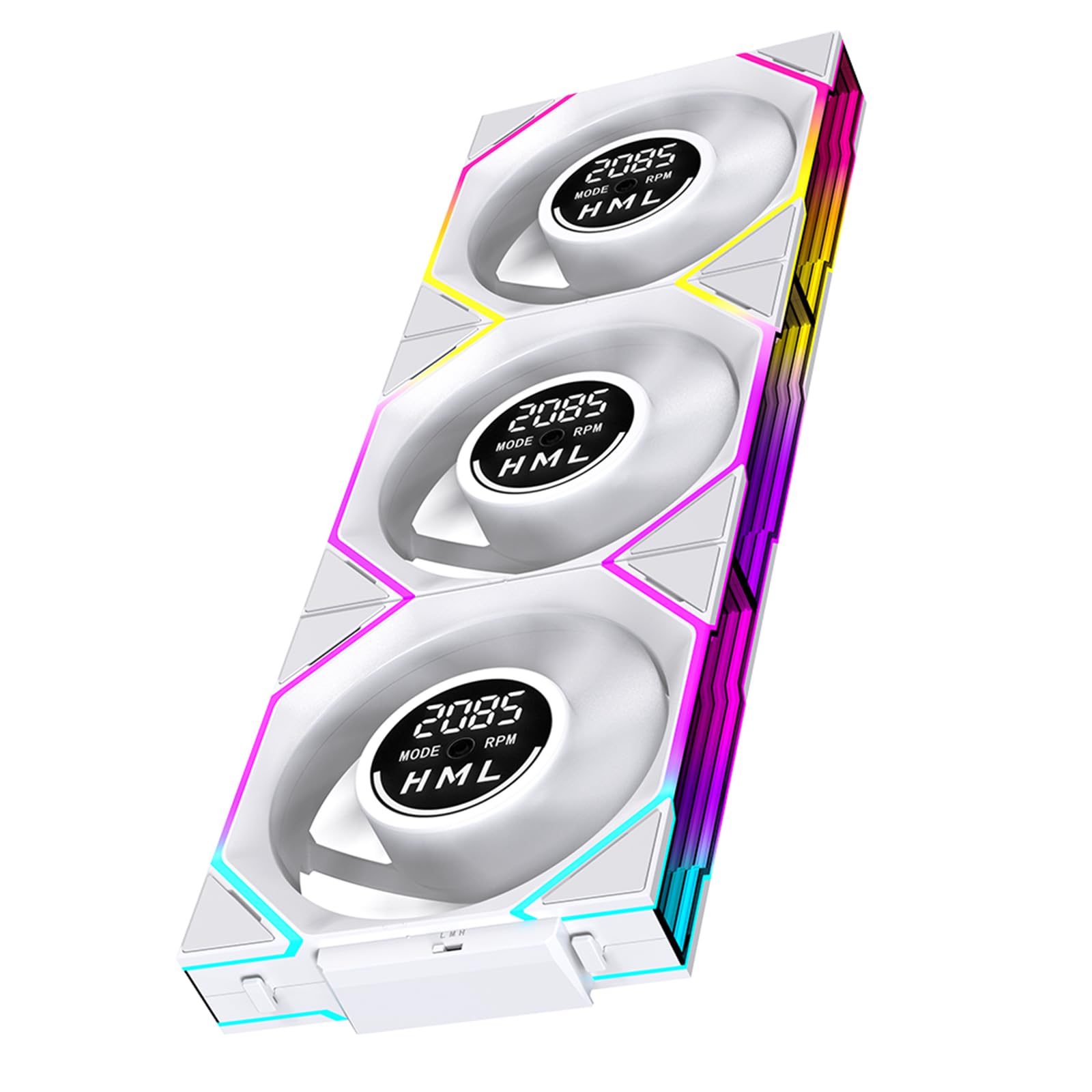 Photo 1 of Jungle Leopard JM V4 120mm Case Fan|Computer Cooling PC ARGB CPU Cooler Daisy Chain Fan|Three-Mode Digital Display|Infinity Mirror Design|600-2100 4Pin PWM Contro (White Forward 3-Pack)