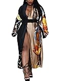 Famnbro Women's Floral Print Satin Robe Kimono
