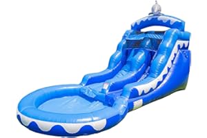 HERO KIDDO HeroKiddo 13’ Dolphin Commercial Grade Lightweight Premium Water Slide with Attached Pool for Kids and Adults (with Blower), Wet Dry Use, Outdoor Indoor, Birthday Party, Rental Quality