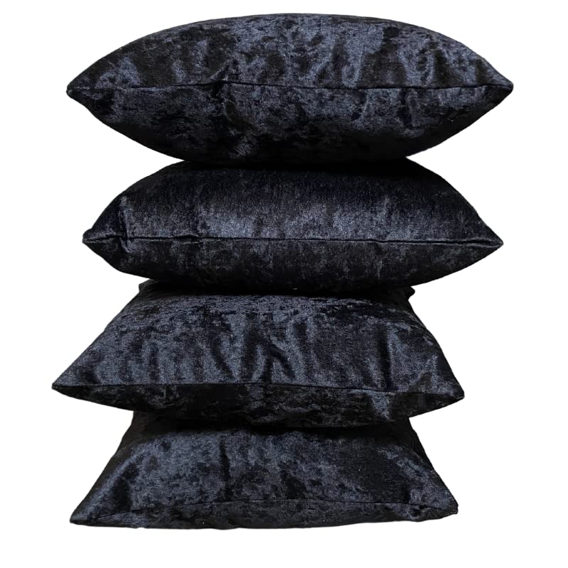 RKAAS HOME Super Soft Decorative Luxurious Crushed Ice Velvet Square Cushion Cover for Living Room Sofa Couch Bed 50cm x 50cm 20 x 20 Inches (Pack of 4 - Black)