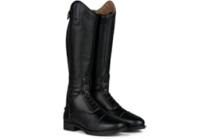 HORZE Rover Kids' Tall Field Boots, Starter Horse Riding Boots with Stretchy Easy-Fit Synthetic Leather and Rear Zipper | Size Chart in Images - Black - 2