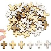 HOBBIESAY 60Pcs Cross Beads Bulk 2mm Hole Crucifix Cross Beads 6 Colors Crosses Craft Bead 12x15mm Alloy Golden Silver for DIY Bracelets Necklaces Jewelry Making