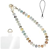 CH.yishi Handmade Natural Gemstone Beaded Charm Cell Phone Camera Lanyard, Wrist Strap, Phone Chain String, Keychain Decor for Wallet, Stanley Cup Accessories (Amazonite)