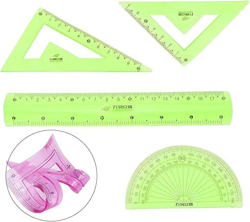 Amazon コンパス 定規セット 軟質定規 直定規 三角定規 分度器セット 半円分度器 作図ツール 多機能 製図 数学 学用品 幾何学 中学生 小学生 教師 文房具 4点セット グリーン 分度器 文房具 オフィス用品