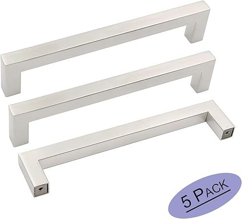 5pack Goldenwarm Modern Cabinet Pulls Brushed Nickel Square Bar