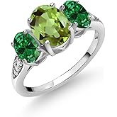 Gem Stone King 10K White Gold Green Peridot Green Created Emerald and White Lab Grown Diamond 3 Stone Engagement Ring For Women (2.16 Cttw, Gemstone Birthstone)