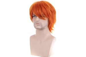 RightOn 12 Inches Dark Orange Wig Short Wig Ginger Wig Cosplay Wig for Costume Party and Dress Up Short Wig for Men and Women Halloween Wigs with Wig Cap