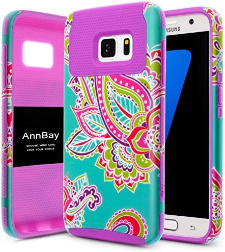 Galaxy S7 Case,AnnBay for Girls Armor Shock Absorption Hybrid Dual Layer Heavy Duty Defender Protective Phone Case Cover for Samsung Galaxy S7 (Purple Totem Flower)