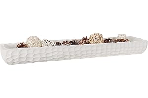 Oakrain 30 inches Large Decorative Bowl for Home Decor, White Dough Bowl with Hand Carved Irregular Texture, Unique Table Centerpieces, Wooden Home Decor Accents for Farmhouse Boho Rustic Style