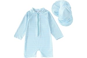 Noubeau Baby Boys' One Piece Swimsuits Toddler Swimwear with Rash Guard Infant Bathing Suit for Boys Swim Sun Hat Set