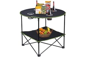 LEADALLWAY Camping Tables That Fold Up Lightweight Portable Outdoor Table with 4 Cup Holders and Carrying Bags for Outdoor Picnic,Barbecue,Travel,Fishing(Black+Army Green)