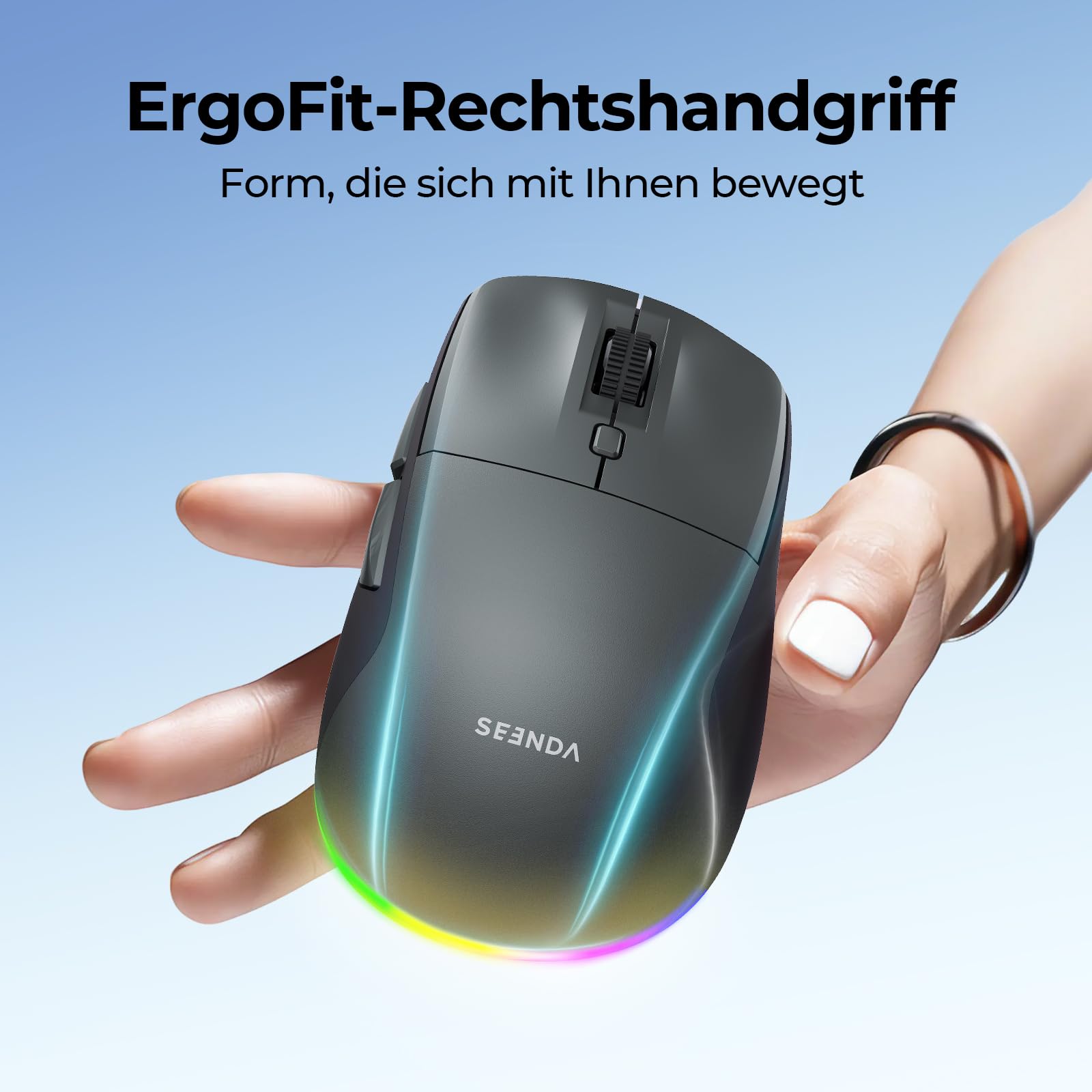 seenda MOU110 Bluetooth Maus mit RGB-Beleuchtung, Leise, Schwarzgrau 5