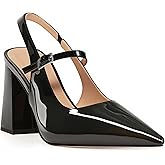 heelchic Women's Pumps Slingback Chunky Heels Closed Pointed Toe Comfortable Low Block Heel Slip-on Sandals Wedding Party Dress Shoes Work Pumps