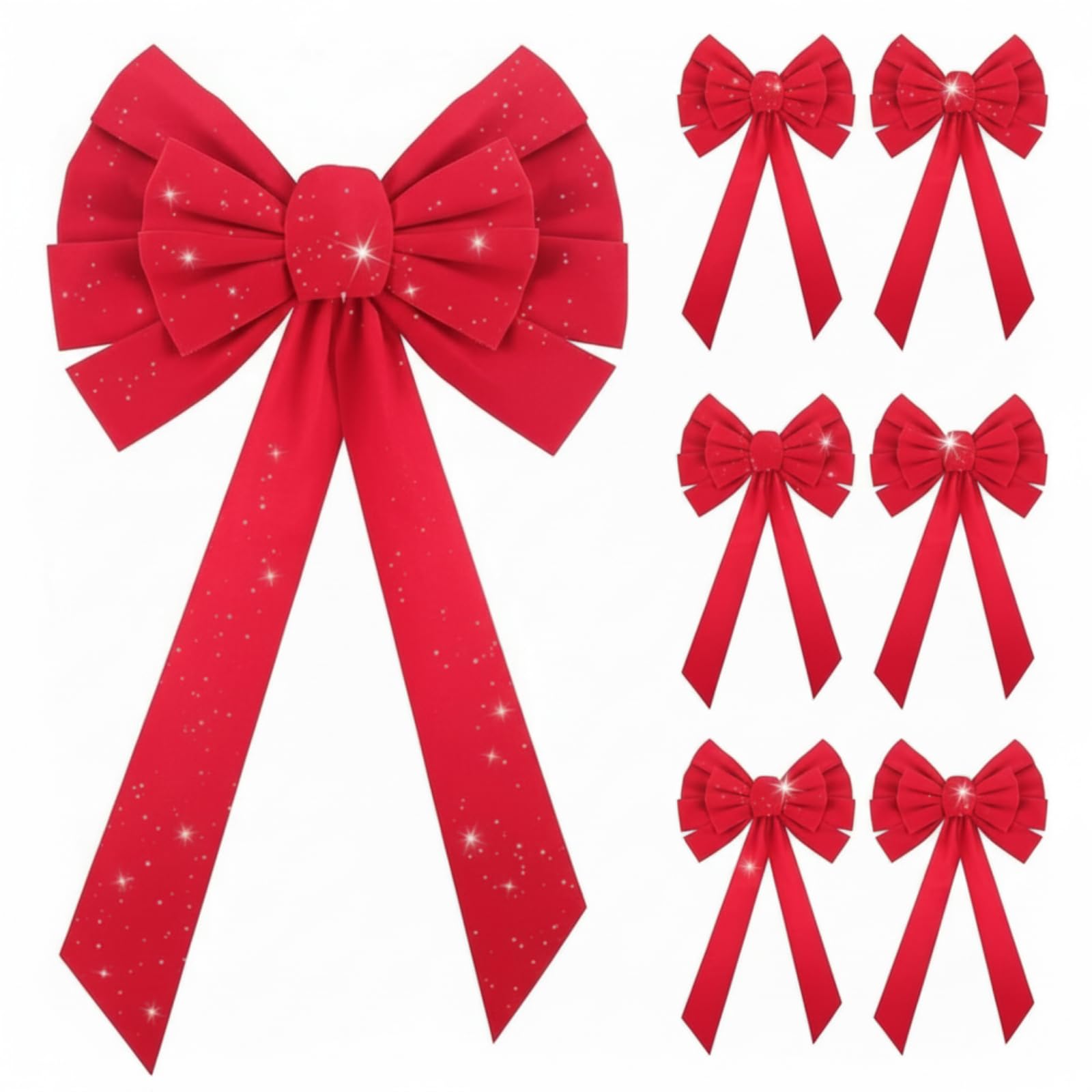Set of 6 Large Red Velvet Bows Christmas Hanging Bows for Christmas Wreaths or Tree Topper Indoor and Outdoor Decoration, 9.8 x 17.7 Inches