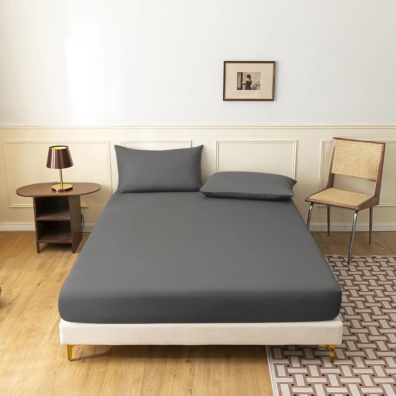 Tag Terry 100% Cotton Single Fitted Sheet | 1 Pack, 145 GSM, Deep (40cm) Soft Jersey | Stretchable & Breathable Deep Single Bed Sheets | 100 x 200 + 40 cm (Single, Grey)