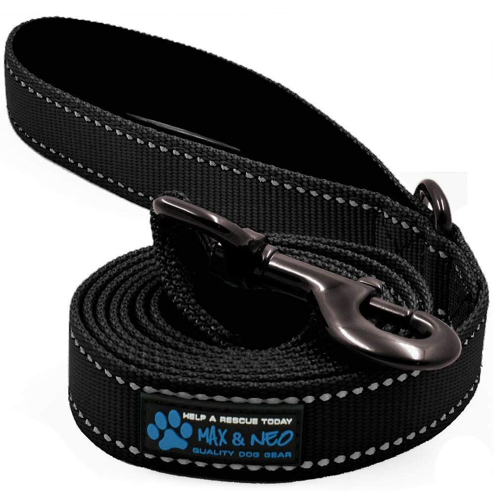 Max and Neo Small Dog Leash - Reflective Nylon, Donates to Dog Rescue (Black, 6x5/8)
