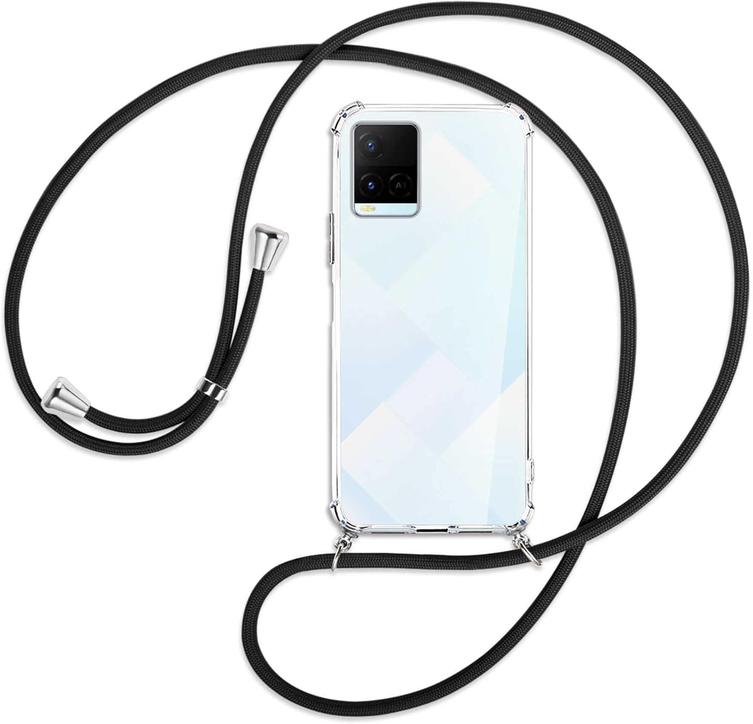 Necklace Case for VIVO Y21s/ Y21/ Y33s Cover with Neck Strap Phone Chain Case Crossbody Necklace with Cord Transparent Silicone Case with Adjustable Lanyard Case with Strap Cord, Black