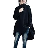 ellazhu Women's Shirt Coat Mock Neck Long Sleeve Solid High-Low Irregular Hem Plus Size Maxi Casual Fashion GZ690