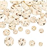 PH PandaHall 40pcs 18K Golden Spacer Beads 4 Sizes Wave Disc Heishi Flat Round Metal Spacers for Clay Summer Stackable Bracelet Jewelry Making 4/6/8/10mm