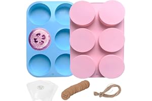 PSKJATIN Round Soap Molds for Soap Making,2pc 4oz Large Size 6 Cylinder Silicone Molds for Loofah Soap,Bath Bombs,Shower Steamer, Lotion Bars