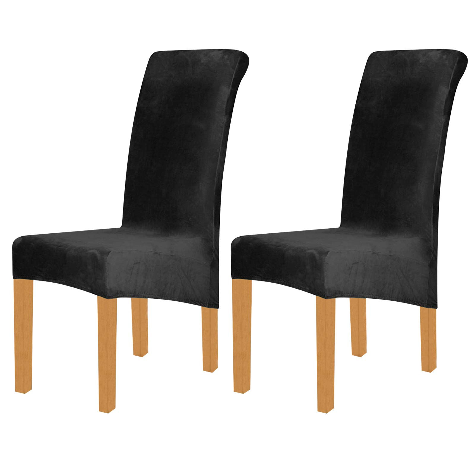 ele ELEOPTION Spandex Velvet Stretch Large Size Chair Covers Removable Dining Chair Slipcovers Washable Chair Covers for Dining Room, Hotel, Banquet (No chairs) (Black, Pack of 2)