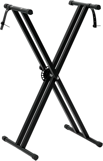 Crystals Double Braced X Frame Music Keyboard Stand 7 Height Positions Black