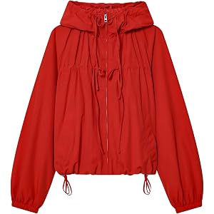Wyeysyt Women Windbreaker Jacket Lightweight Gathered Hooded Jacket | Windbreaker, Drawstring Hem, Varsity Jacket with Pocket