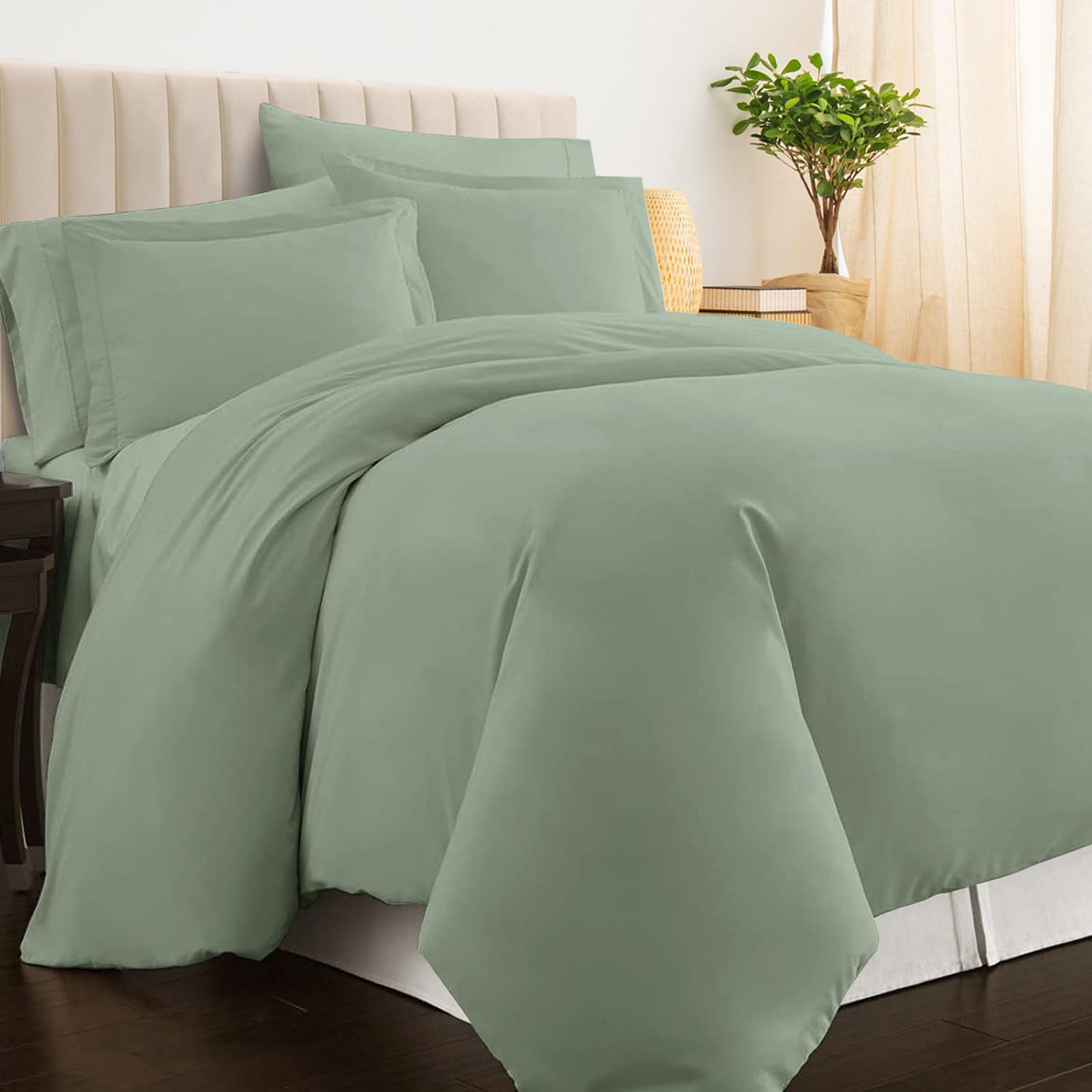 Pizuna 100% Cotton Single Duvet Cover Set Sea Foam, 400 Thread Count Long Staple Cotton Duvet Cover Single 140x200cm, Soft Sateen Weave Quilt Cover with Button Closure (Single Duvet Cover)