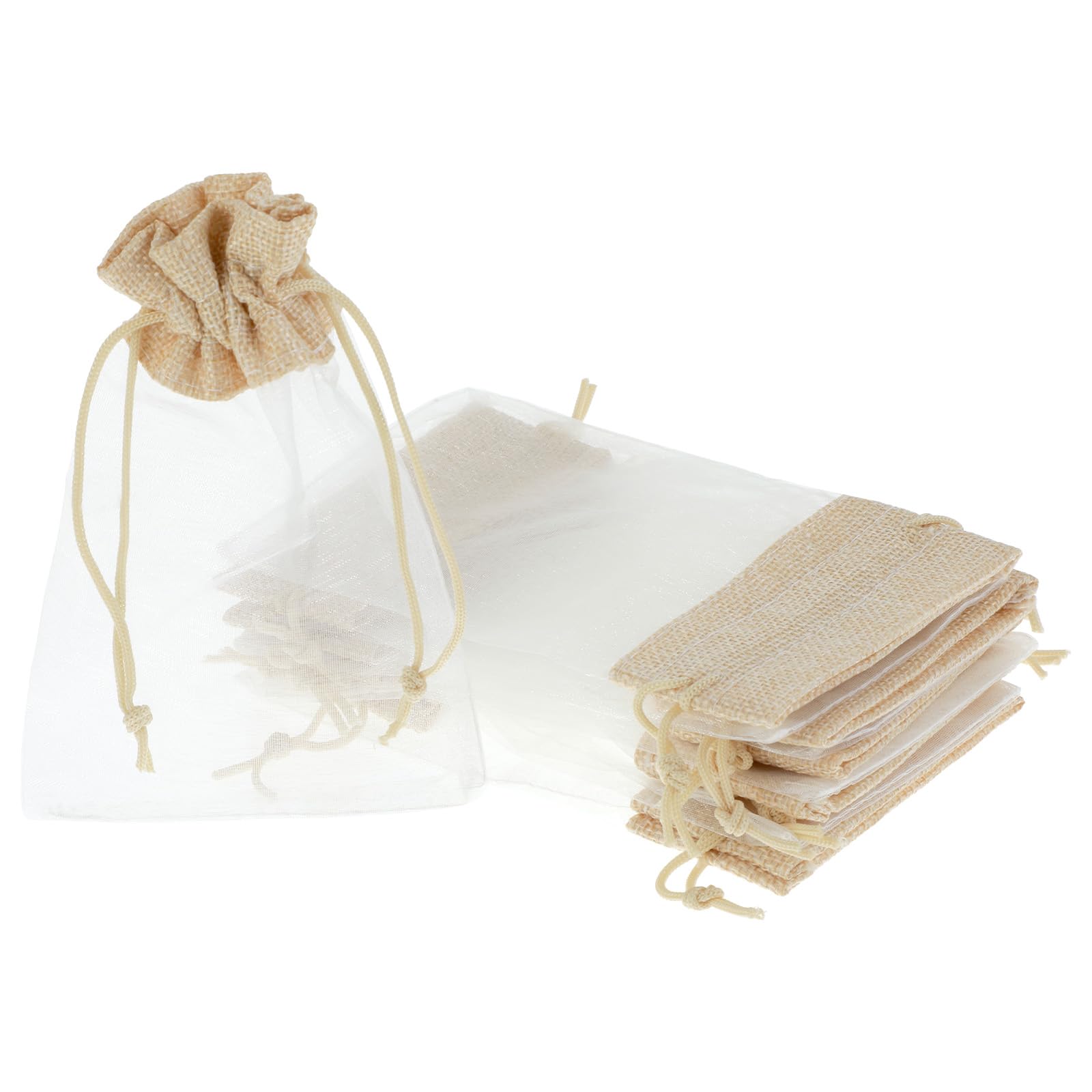 Photo 1 of 10PCS Linen Burlap & Organza Gift Bags with Drawstrings 6 x 4 inch, Small Jewelry Bags, Christmas Burlap Gift Bag for Christmas Xmas Party Favors, Presents, Samples & Treats Mesh Pouch