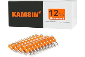 KAMSIN SD-25 12 Guage 1''(25mm) Length Mechanical Galvanized Smooth Shank Plastic Collated Concrete and Steel Nails Drive Pins for for Gas Power Concrete Framing Nailers (1,000PCS/BOX)