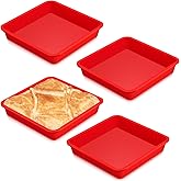 Geetery Set of 4 Silicone Square Cake Pan Silicone Brownie Pan Nonstick Baking Mold for Muffin Bread Rice Crispy Lasagna Pie, Red(8 x 8 x 1.6 Inches)