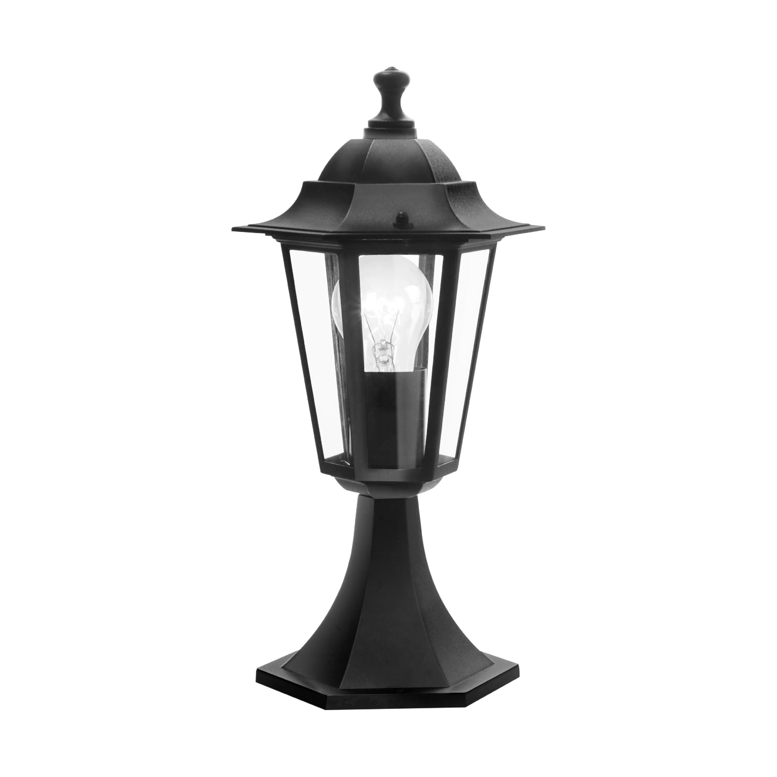 Eglo Laterna 4 Outdoor Lamp, 6 Panel Pedestal Light, Black Cast Aluminium and Glass Base, E27 Socket, IP44 — image 1