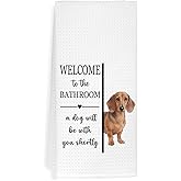 EXUQO Funny Bathroom Hand Towels Dishcloths for Dog Mom Dad Dachshund Lover Gifts,Welcome to The Bathroom a Dog Will Be with You Shortly,16x24 inch