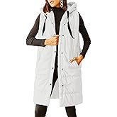 Grlasen Women's Long Quilted Puffer Vest Sleeveless Hooded Button Down Padded Coats Jacket Outerwear with Pockets